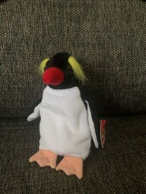 Ty Plush Penguin Toy in Black, White, Yellow, Red & Peach